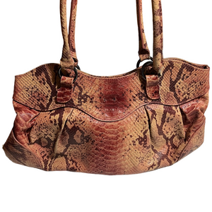 Vintage Red Snakeskin Embossed Leather Look Shoulder Bag Tote Green Lining Clean